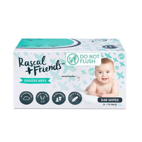 Rascal + Friends Sensitive Baby Wipes 648 Count Bag with 3 Inner Packs (Select for More Options)