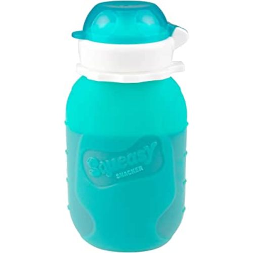 Aqua 6 oz Squeasy Snacker Spill Proof Silicone Reusable Food Pouch - for Both Soft Foods and Liquids - Water, Apple Sauce, Yogurt, Smoothies, Baby Food - Dishwasher Safe