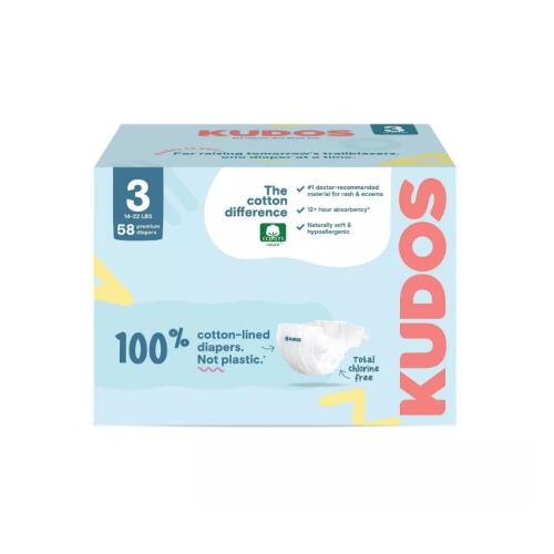 Kudos Chlorine Free Premium Diapers, Cotton-Lined - Size 3, 58 Count, 14-24 lbs