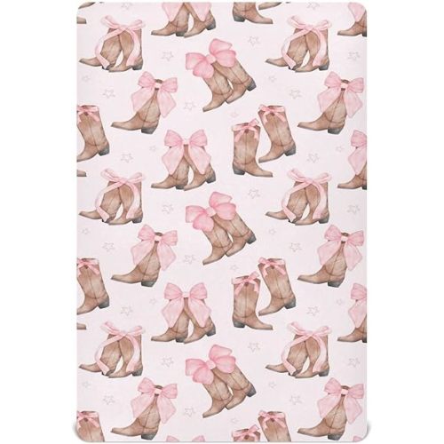 Cowgirl Boots Pink Bow Crib Sheet for Girls Boys Baby Toddler Bed Mattress Sheets Babies Fitted Crib Sheets for Kids Nursery Bed 52 * 28 in