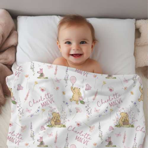 Classic Winnie the Pooh PERSONALIZED Swaddle Set Baby Girl - Bear Shower Gift, Coming Home Outfit Custom Baby Blanket