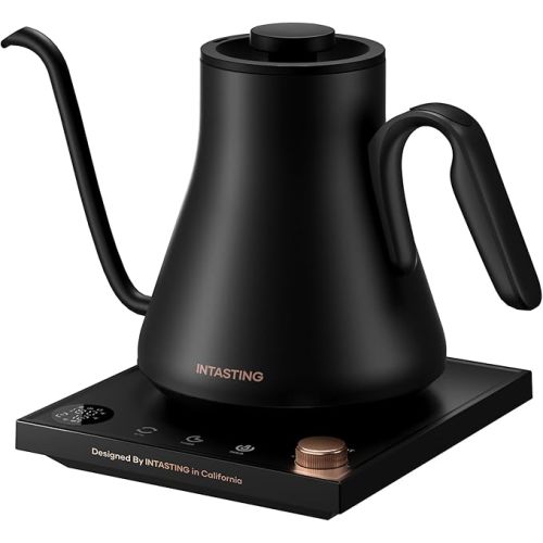 Electric Kettle, Gooseneck Electric Kettle, ±1℉ Precise Temperature Control, Stainless Steel Interior, Quick Heating for Pour Over Coffee, Tea & Boiling Water, 0.9L (Black)