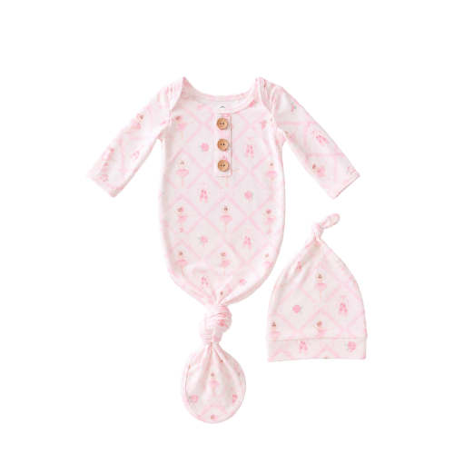 Newborn Baby Knot Gown & Hat Set in Darling Ballerina | Caden Lane