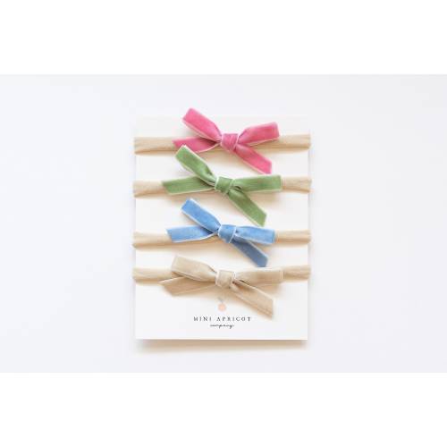 NEW** SET of 4 VELVET hair bows, neutral velvet hair bow, newborn bow, pinwheel bow, baby headband, nylon hair bow