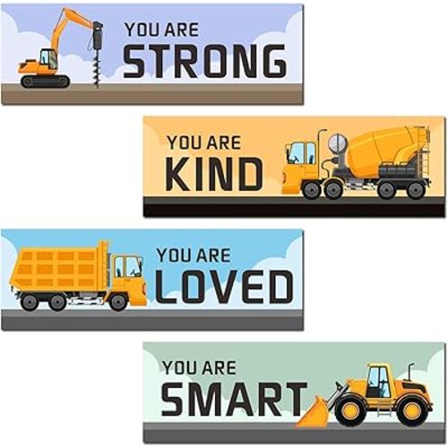 Fun-plus 4 Pcs Construction Room Decor for Boys,Truck Decor for Boys Room,Inspirational Wall Sign Motivational Quote Wall Decor or Boys Kids Nursery Bedroom Playroom