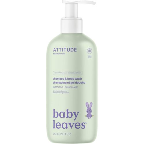 ATTITUDE Baby Shampoo, Body Wash & Soap 2-in-1, Sweet Apple, 16 Fl Oz