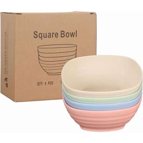 4 Pack Children's and Kids Wheat Straw Rice Bowls, Durable, and Safe Tableware Students Set, Microwave & Dishwasher Safe (Pink,Blue,Green,Beige)
