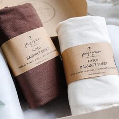 Joey + Joan Bassinet Fitted Sheets for Halo Bassinest Swivel Sleeper Mattress – Buttery Soft 100% Cotton – 2 Pack – Cream + Brown – 2 Pack