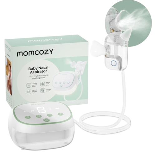 Momcozy BreezyClear Pro™ Nasal Aspirator for Baby, Hospital-Grade 75 kPa Nose Sucker with 9 Adjustable Suction Levels, Electric Nose Cleaner for Toddler, Light & Music Soothing