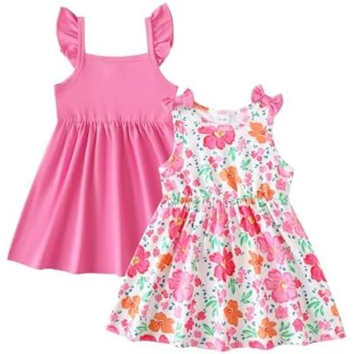 Baby Toddler Girl Dress Summer Girls Clothes 2 Pack Outfits Set Dresses Sleeveless Solid and Cute Print for Baby Girls 6M-3T