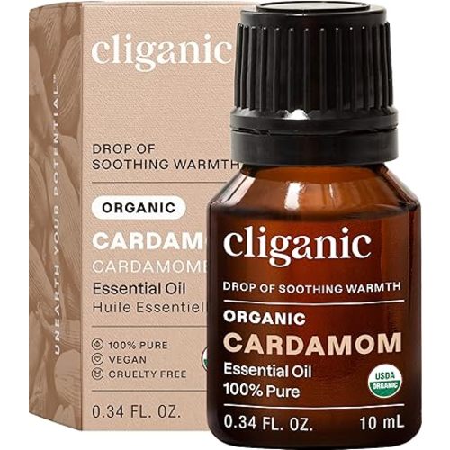 Cliganic Organic Cardamom Essential Oil - 100% Pure Natural for Aromatherapy Diffuser | Non-GMO Verified