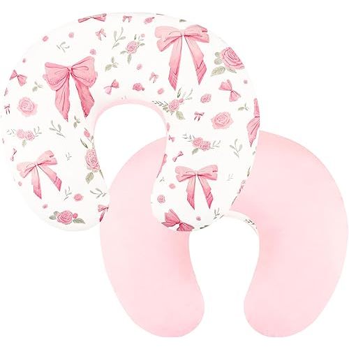 Nursing Pillow Cover, Ultra Soft Breastfeeding Pillow Covers for Newborn Baby Boys and Girls, Easy Removal and Machine Washable Slipcover, 1 Pillowcase Only (Pink Rose)