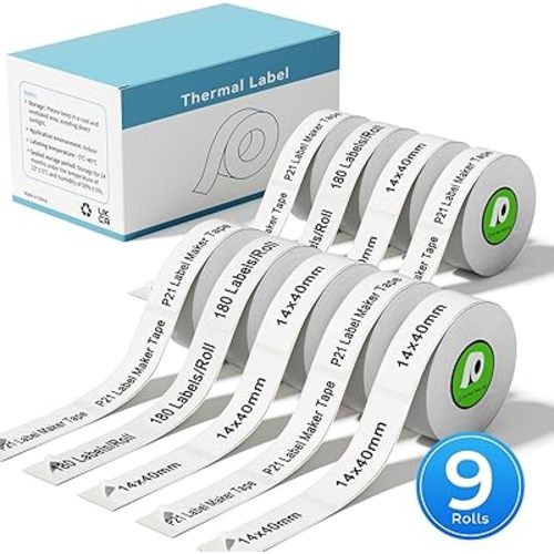 9 Rolls Compatible with Nelko P21 Label Maker Tape, 14x40mm (0.55"x1.57") Self-Adhesive Tag Replace for P21 Maker for Home/Office/School, 180 Labels/Roll, White