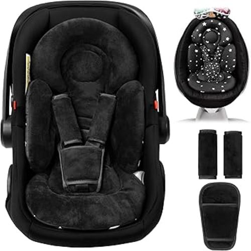 Newborn Car Seat Insert, Head and Body Support, Reversible Infant Insert Compatible with Baby Carseat, Stroller, Mamaroo Swing, Rocker, Bouncer. Baby Car Seat Cushion - Black