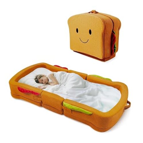 Toddler Travel Bed Sandwich Style - Portable Toddlers Floor Beds, Foldable Soft Foam Travel Crib for Baby and Kid, Washable Cover Toddler Cot with Safety Rail for Travel, Home/Travel Sleep