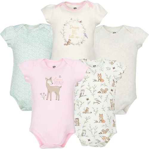 Hudson Baby Infant Girls Cotton Bodysuits 5-Pack
