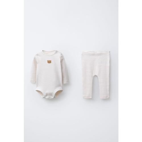 BEAR PATCH AND STRIPED BODYSUIT AND LEGGINGS SET - Mink | ZARA United States