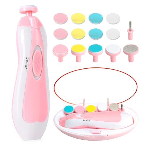 Qunlions life Baby Nail Trimmer Electric-6 in 1 Baby Nail File Clippers Infant Grooming Kit Manicure Set for Toddler or Adults, Pink