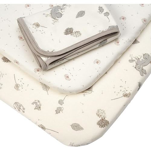 Tutti Bambini Bedside Bassinet Starter Pack - 2 Organic Cotton Fitted Sheets & Reversible Coverlet - Baby Essentials & Newborn Essentials Must Haves - for Bassinet Sheets & Toddler Bed Decor - Cocoon