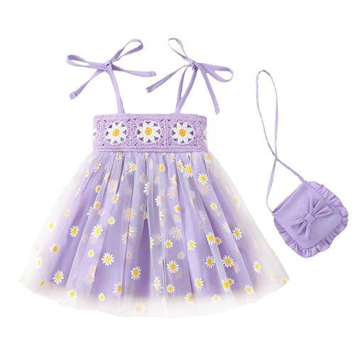 Baby Girl Summer Floral Smocked Tulle Fairy Dress with Purse Set | Smocked Floral Dress for Toddler Girls, Tulle Skirt Outfit for Birthday Party, Princess Dress, Party Dress and Photoshoot