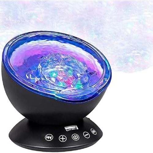 Bright Autism Calming Sensory Sea Lamp - Night Light Projector for Kids, 7 Light Modes, Color Changing Music Player, Nature Relaxation Sounds