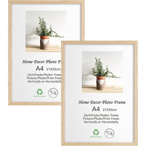 LYYYXGYP A4 OAK Wood Picture Frame 2 Pack 8.3x11.7 In Wooden Photo Poster Certificate Frame with Plexiglass for Wall Hanging or Tabletop Display