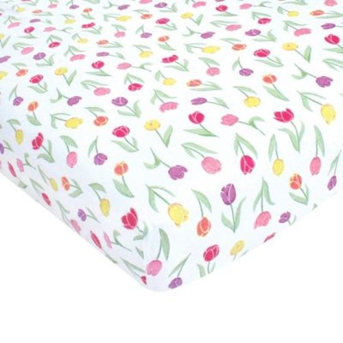 Hudson Baby Infant Girl Cotton Fitted Crib Sheet, Spring Tulips, One Size