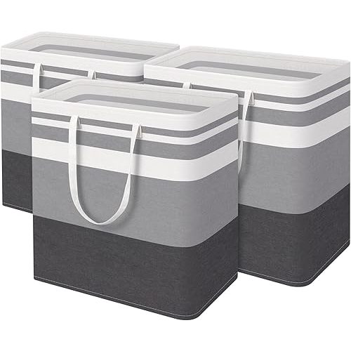 HomeHacks 3-Pack Large Laundry Basket, Waterproof, Freestanding Laundry Hamper, Collapsible Tall Clothes Hamper with Extended Handles for Clothes Toys in the Dorm and Family-(Gradient Grey, 100L)