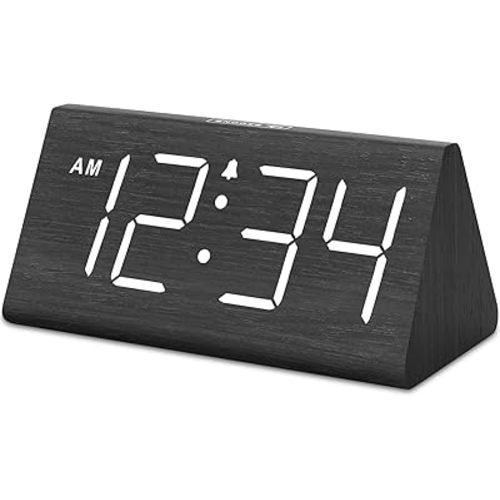 DreamSky Wooden Digital Alarm Clocks for Bedrooms - Electric Desk Clock with Large Numbers, USB Port, Loud Alarm for Heavy Sleepers, Adjustable Volume, Dimmer, Snooze, DST, 12/24H, Wood Décor Gifts