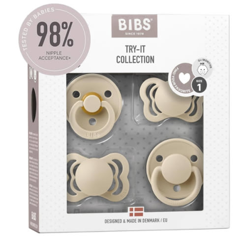 Amazon.com : BIBS Try-It Collection | 4-Pack Soothers | BPA-Free Round, Anatomical & Symmetrical Nipple | Natural Rubber Latex/Silicone | Made in Denmark | 0-6 Months | Vanilla : Baby