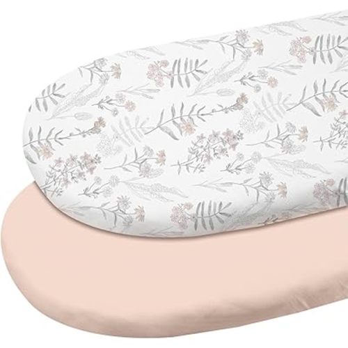 Gllquen Baby Bassinet Sheets 2 Pack, 100% Organic Cotton Bassinet Fitted Sheets for Girls Boys, Soft & Breathable Unisex Baby Mattress Sheet for Standard Bassinets 33"x17"(Lineage of Bloom)