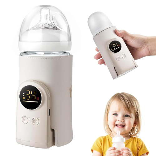 Fufvuti 18W Portable Baby Bottle Warmer for Travel - Fast, Waterless Milk Heater for Breastmilk & Formula USB Rechargeable Bottle Warmer with Precise Temperature Control, Beige