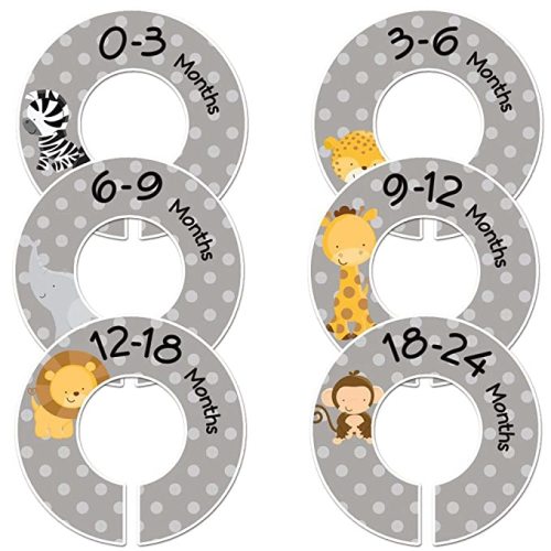 Baby Boy Nursery Closet Clothing Size Dividers Set of 6 Safari Animals (Gray, 1.25" Rod)