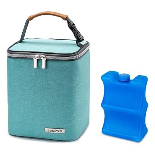 Breast Milk Cooler Bag with Ice Pack Fits 4 Baby Bottles Up to 9 Ounce, Baby Bottle Bag for Nursing Mom Daycare-Aqua