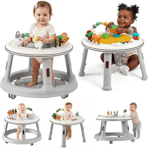 5-in-1 Baby Walker with Wheels, Bouncer, Push Walker & Building Block Table | Activity Center | 360° Swivel Seat | Adjustable Height | Music & Lights | ASTM & CPSIA Certified | for 6-18 Months Boys Girls