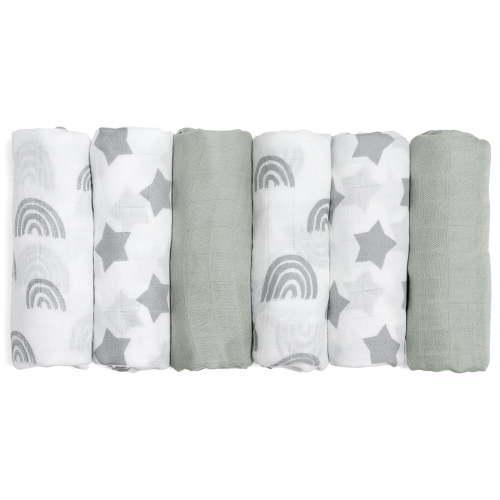 Walmart Black Friday Deals 2025 "Gllquen 6-Pack Baby Swaddle Blankets, Organic Muslin Cotton, Newborn Boys and Girls, 27 x 27"", Grey Star"