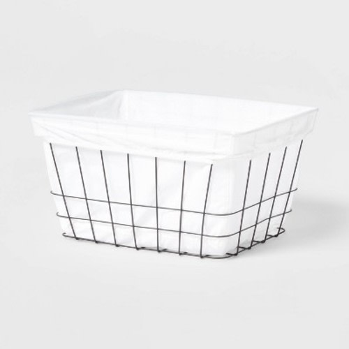 Metal Wire Laundry Basket with Fabric Liner - Brightroom™: Handcrafted Black Storage, Cotton Liner, 21.87" Length