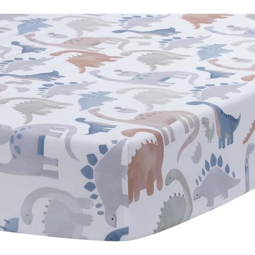 Lambs & Ivy Dino-Might 100% Cotton Dinosaur Baby/Toddler Fitted Crib Sheet