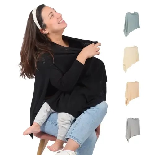 Breathable Nursing Cover Up for Breastfeeding - Privacy Nursing Covers - Newborn Essentials Must Haves - Improved Ponchy by Gold Mamas - Ebony