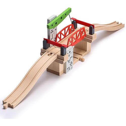 SainSmart Jr. Wooden Train Set Accessories, Moveable Lifting Bridge Set with Track for Kids Compatible with Thomas, Brio, Chuggington, Melissa and Doug
