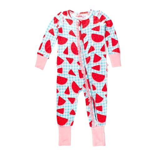RuffleButts SoftSnooze™ Viscose from Bamboo Baby Girls Ruffle One Piece Convertible Pajamas