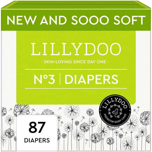 LILLYDOO Baby Diapers Skinfriendly Size 3 (13-22 lbs), 87 Count (Select for More Options)