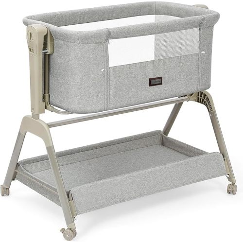 Ezebaby Baby Bassinet Bedside Crib, 3-in-1 Rocking Bassinets Bedside Sleeper with Comfy Mattress and Wheels, 6-Height Adjustable, Stable and Secure Crib for Newborn Infant