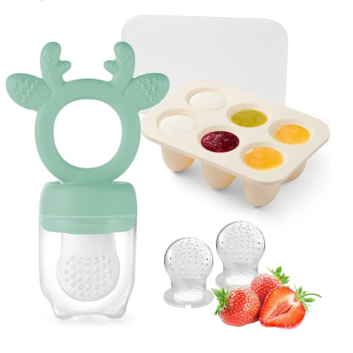 Baby Fruit Food Feeder with Popsicle Mold, Cute Teething Toys Silicone Teethers for Babies 3-12 Months for Baby Feeding Gift