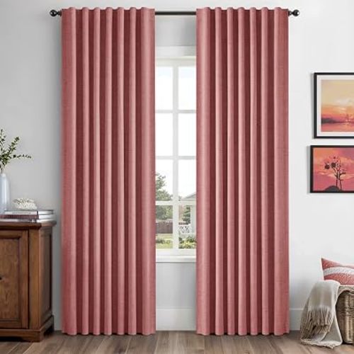 MIULEE 100% Blackout Linen Curtains 42 x 84 Inch Dusty Rose Pink 2 Panels