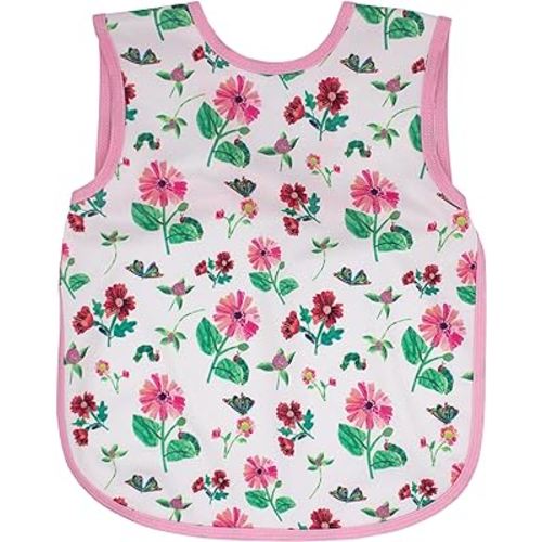 BapronBaby Eric Carle Pink Floral Caterpillar Bapron - No Neck Tie Safer Bib for Baby & Toddler - Soft Waterproof Stain Resistant - Machine Washable - Sz Baby/Toddler 6m-3T
