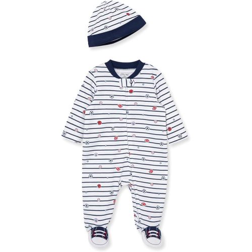 Little Me Baby Boy Clothes 2-Piece Baby Sleeper and Cap Set 100% Cotton Footies with Full 2-way Zipper and Scratch Free Tags Baby Essentials - Newborn, Sports Star