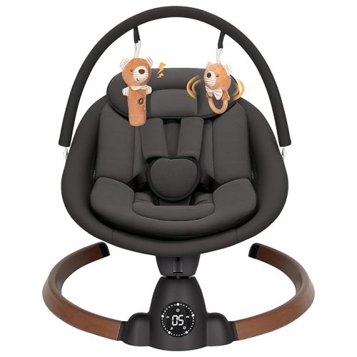 Baby Swing for Infants, Electric Baby Swing with Bluetooth, Portable Infant Swing with 5 Speeds, 10 Lullabies, 5-Point Harness & Remote Control, for Newborns Infants Indoor Outdoor Use (Black)