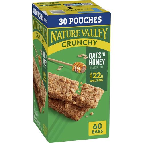 Nature Valley Crunchy Oats 'n Honey Granola Bars, 60 Bars, 44.7 OZ (30 Pouches)