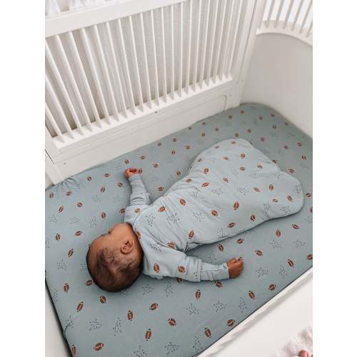 Football Light Blue 2.5 TOG Long Sleeve Transitional Bamboo Viscose Swaddle Sack | günamüna 3-6mo